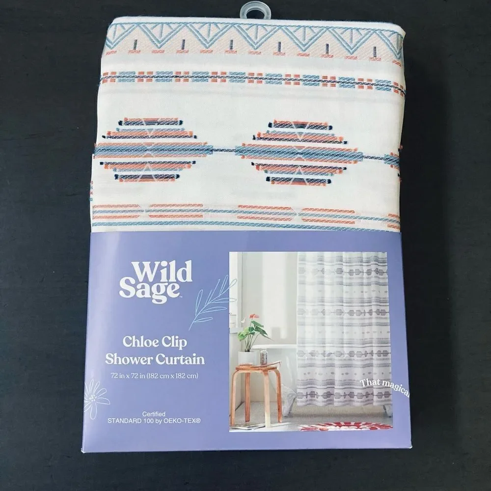 Wild Sage Boho Fabric Shower Curtain Southwest Aztec Print